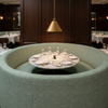 Woven Crosshatch Texture Seafoam Green Upholstered Banquette | Architectural Fabrics