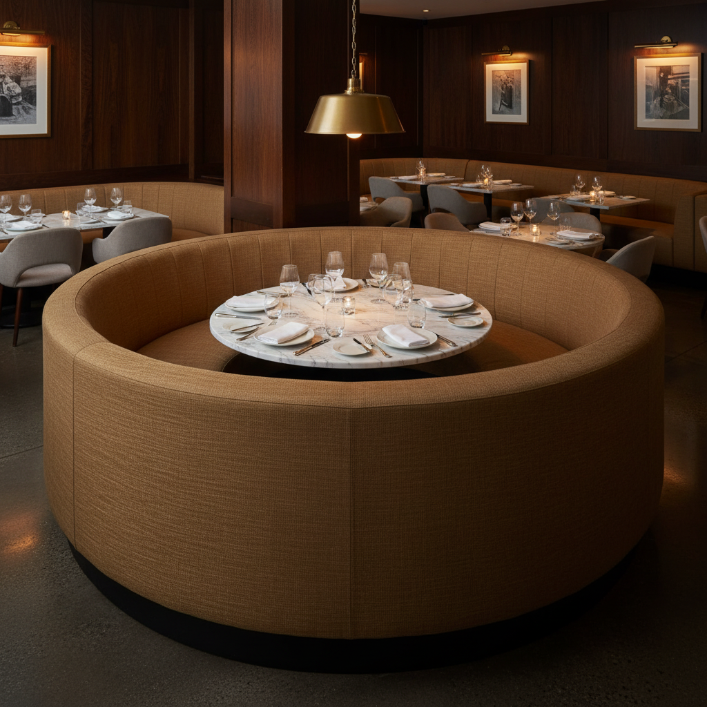 Subtle Woven Texture Toffee Brown Upholstered Banquette | Architectural Fabrics