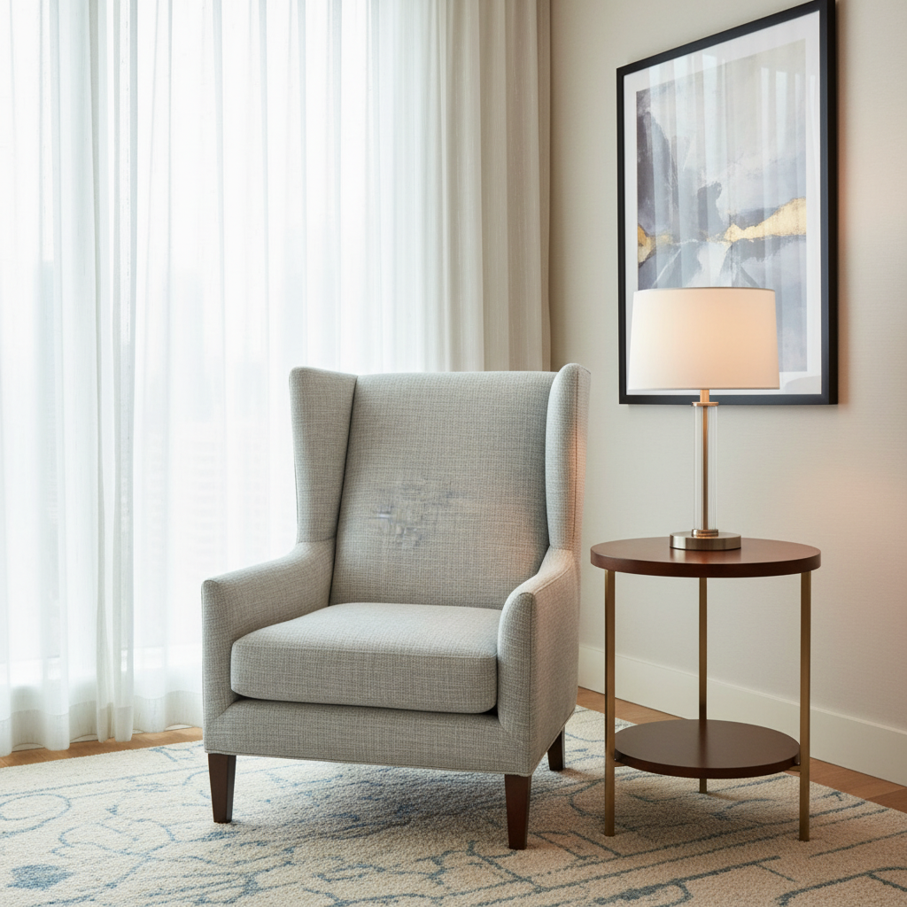 Woven Linear Texture Pale Denim Upholstered Chair | Architectural Fabrics