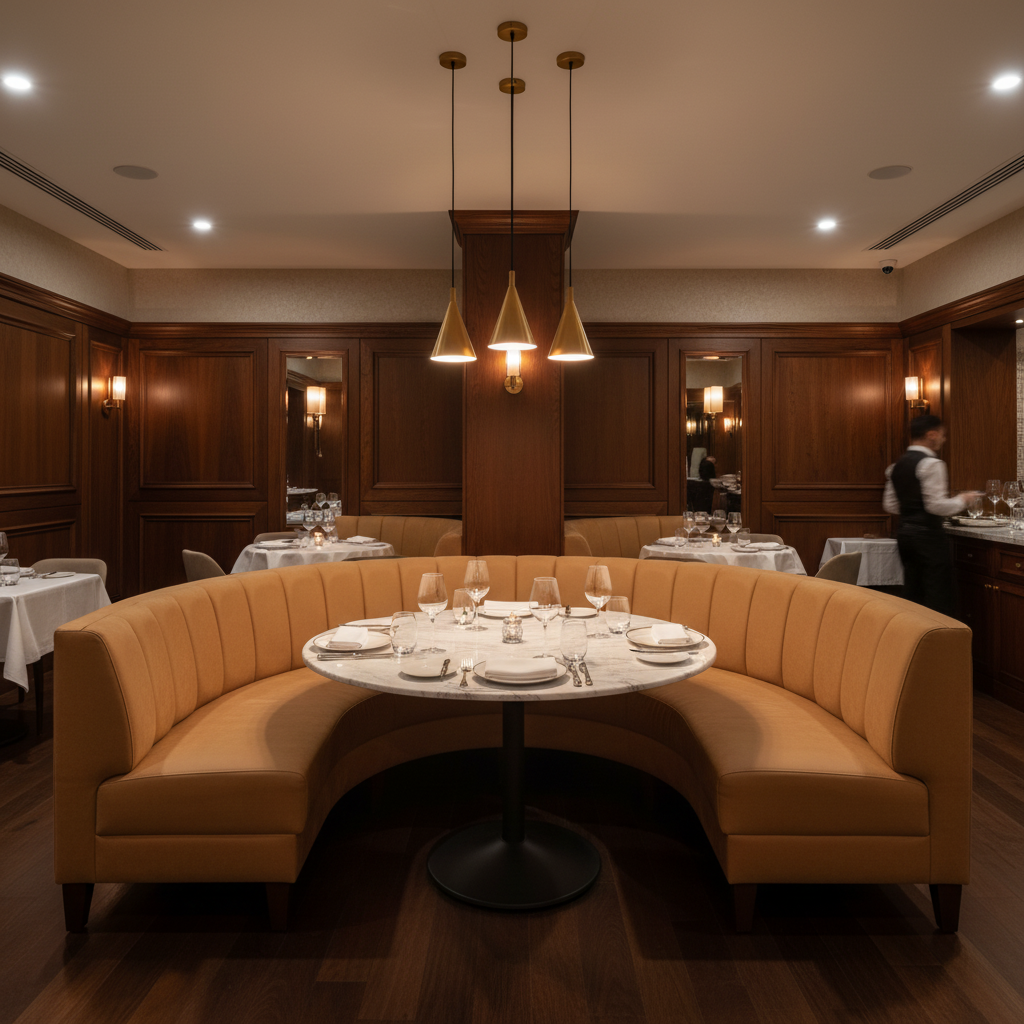 Smooth Matte Finish Caramel Tan Upholstered Banquette | Architectural Fabrics