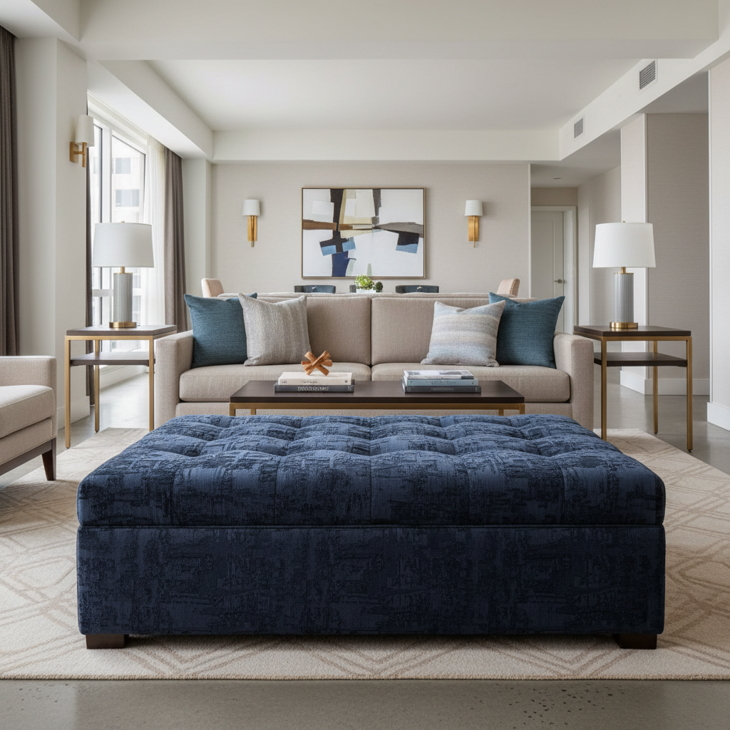Turf Bay - Cobalt Upholstered Ottoman | Architectural Fabrics