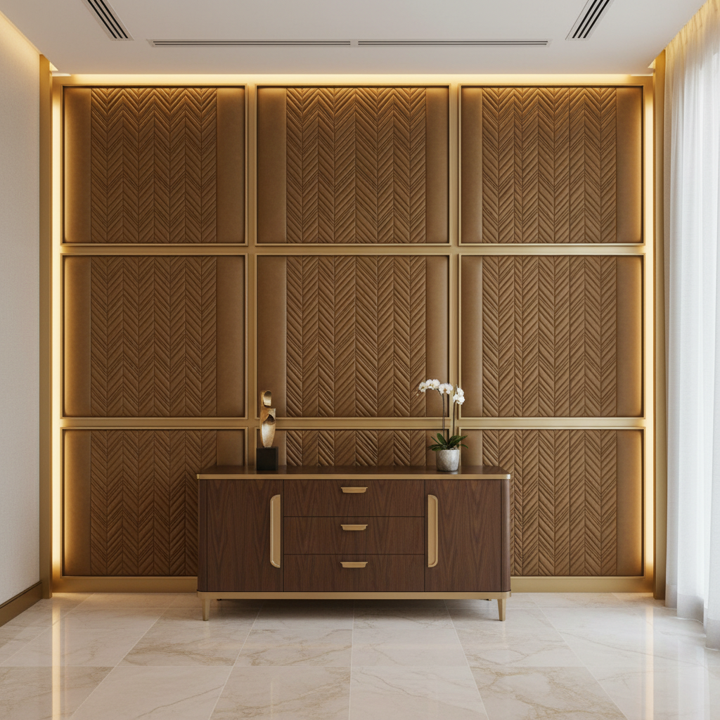 Channel Chevron Texture Toffee Brown Upholstered Wall Panel | Architectural Fabrics