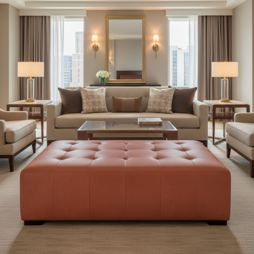 Smooth Pebble Grain Rustic Sienna Upholstered Ottoman | Architectural Fabrics