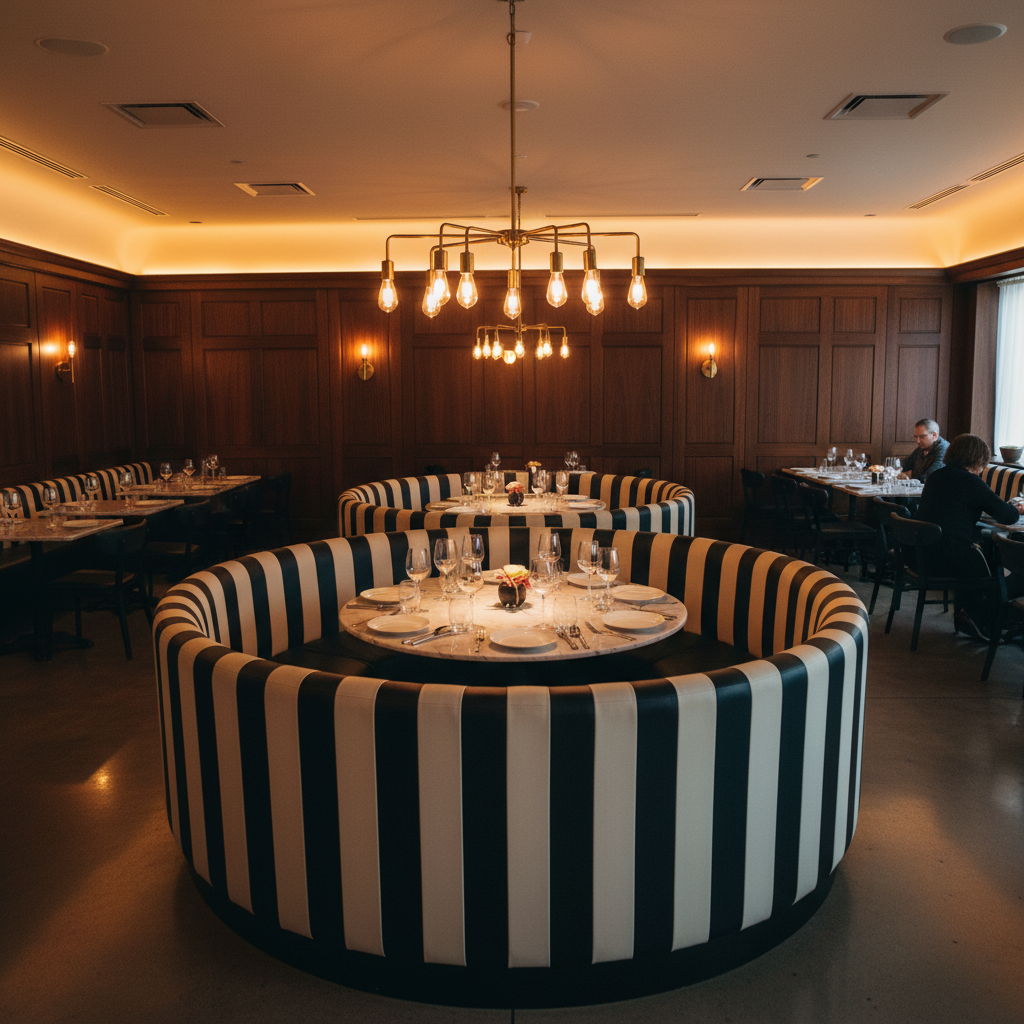 Palmyra Royal Contemporary ivory & black Upholstered Banquette | Architectural Fabrics