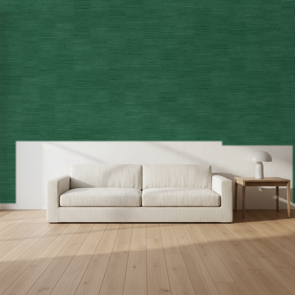 Nantucket Grasscloth Hunter Green Wallcovering | Phillipe Romano room setting