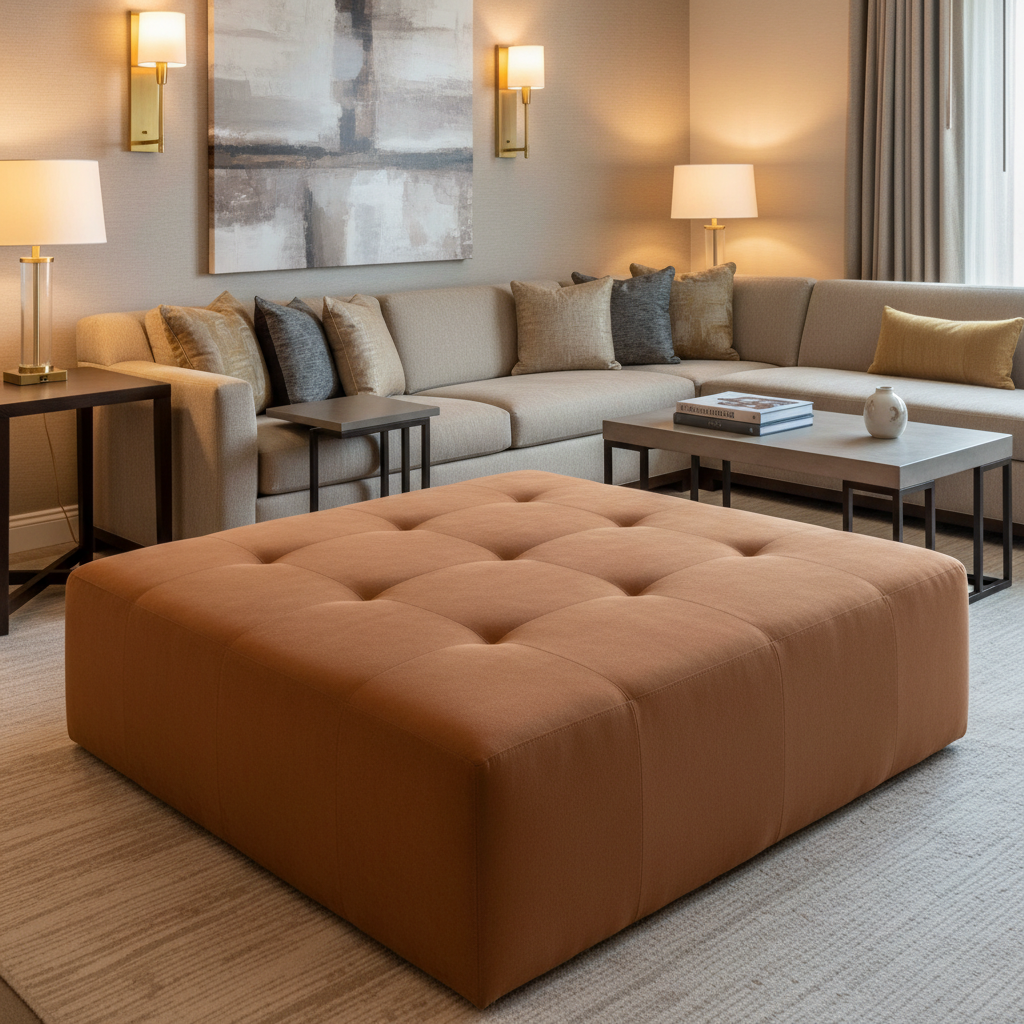 Ultrasuede  Spice  Brown Upholstered Ottoman | Ultrasuede Upholstery