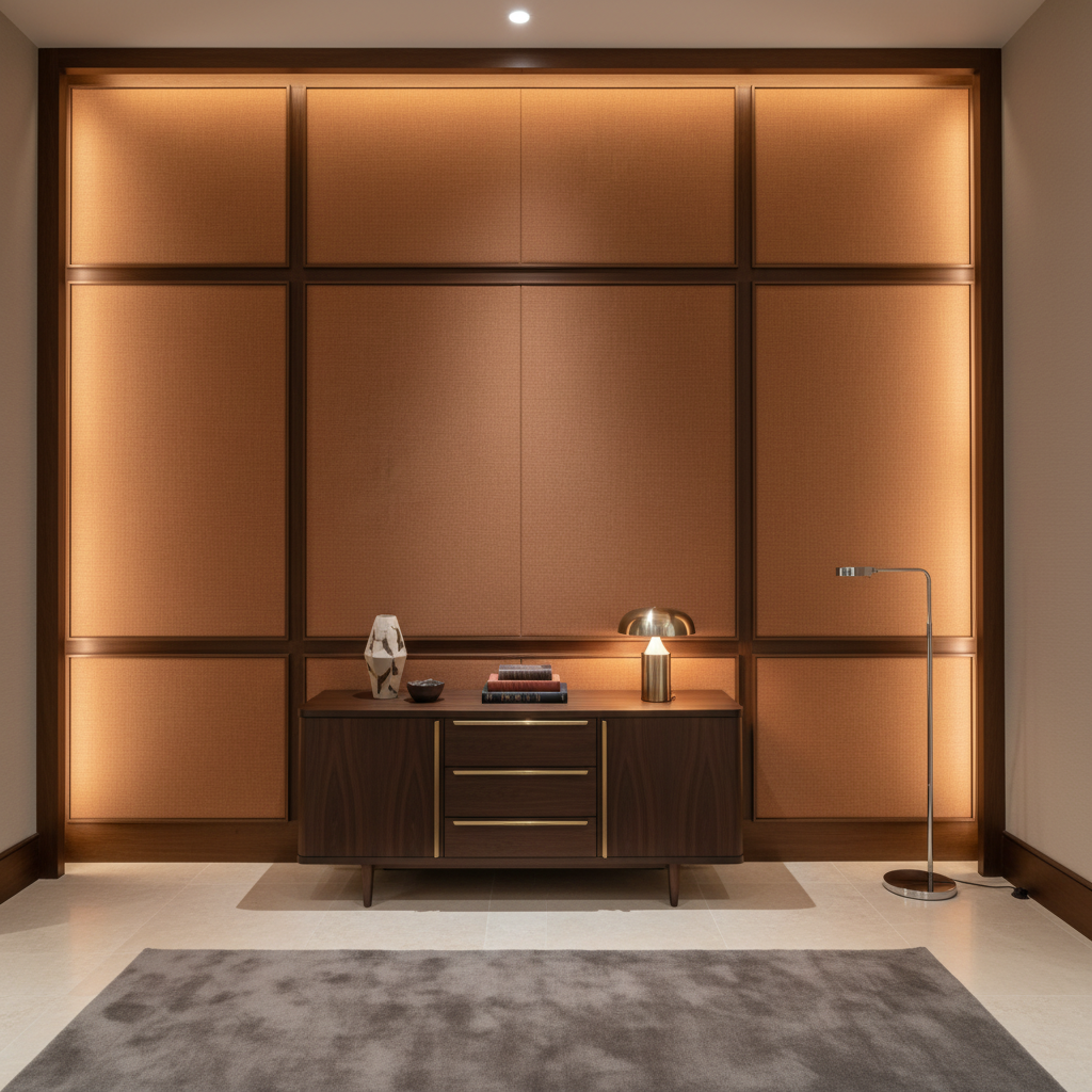 Woven Crosshatch Texture Russet Brown Upholstered Wall Panel | Architectural Fabrics