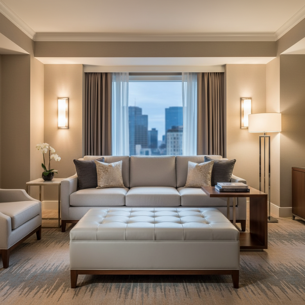 Bedford Ice Upholstered Ottoman | Architectural Fabrics