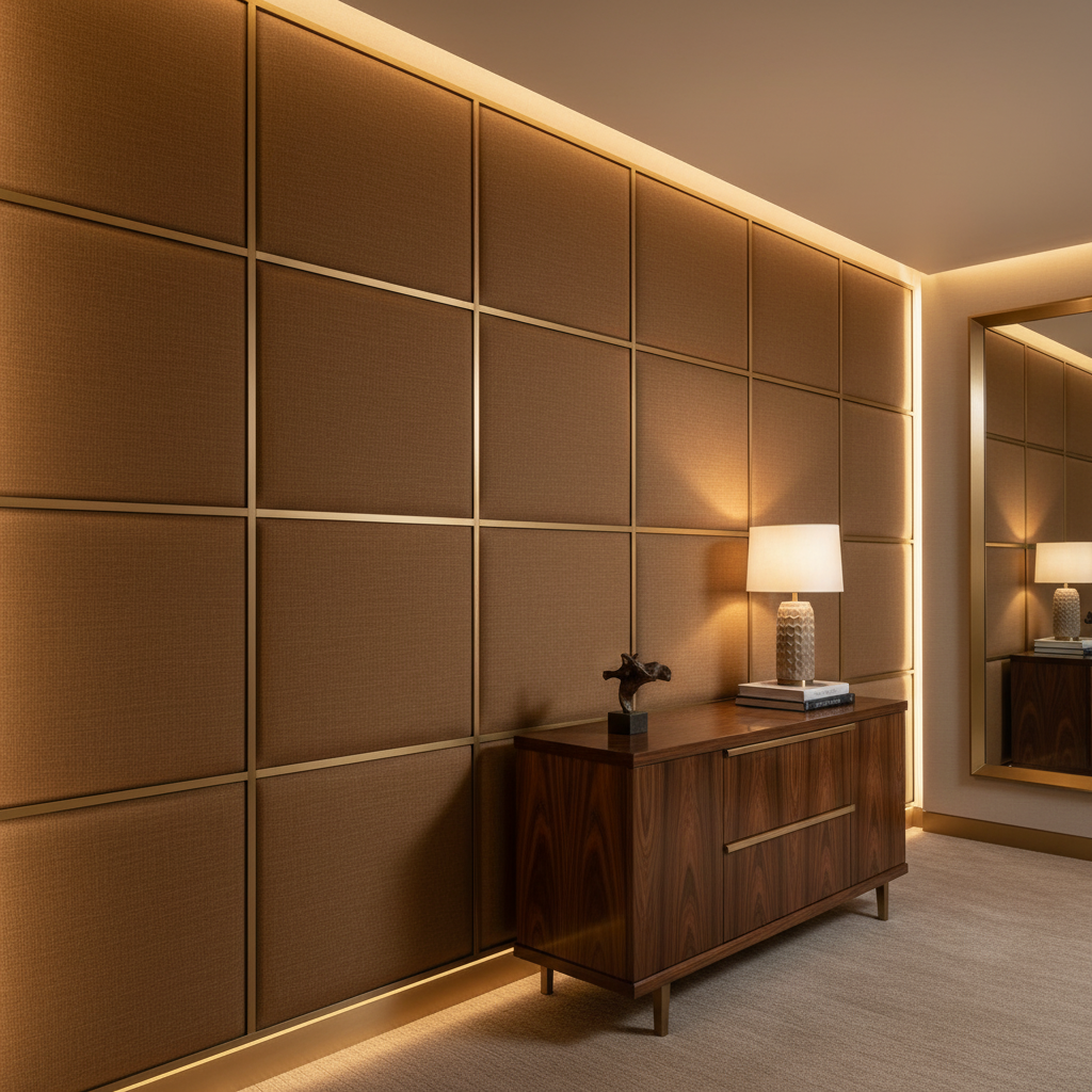 Subtle Woven Texture Toffee Brown Upholstered Wall Panel | Architectural Fabrics