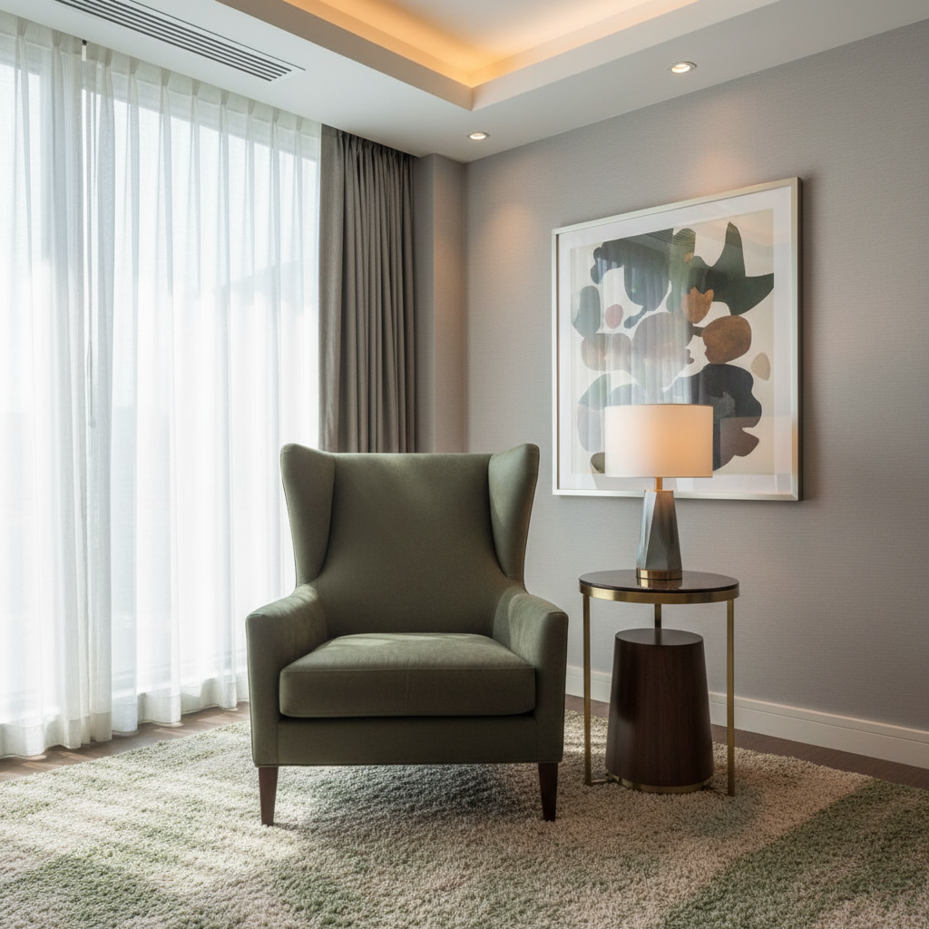 Smooth Pebble Grain Deep Olive Upholstered Chair | Architectural Fabrics