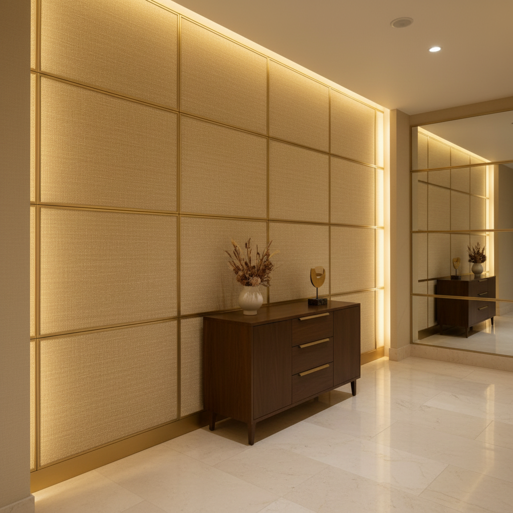 Rattan Bay - Oat Upholstered Wall Panel | Architectural Fabrics