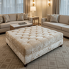 Crushed Velvet Texture Cream Pearl Upholstered Ottoman | Architectural Fabrics