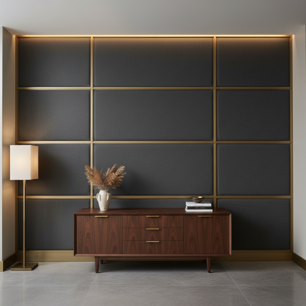 Fine Pebble Grain Deep Charcoal Upholstered Wall Panel | Architectural Fabrics