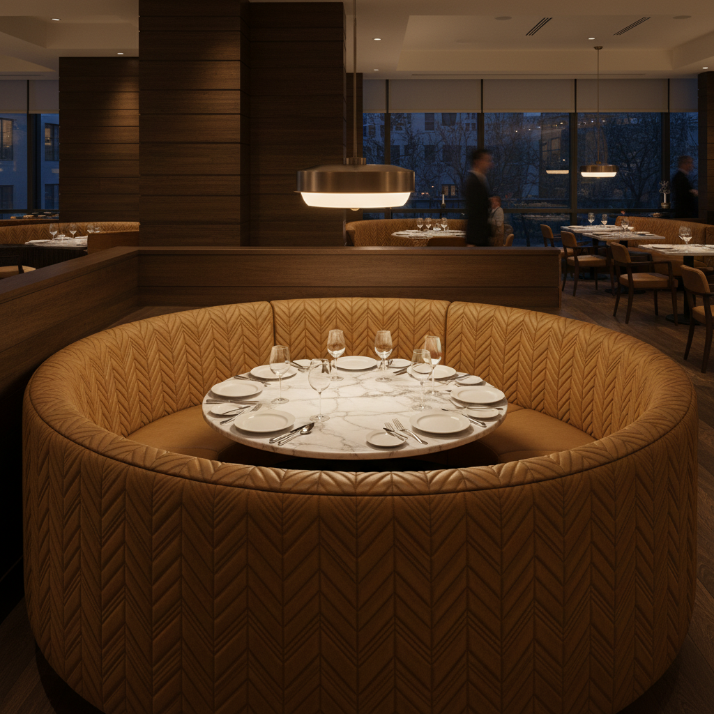 Channel Chevron Texture Toffee Brown Upholstered Banquette | Architectural Fabrics