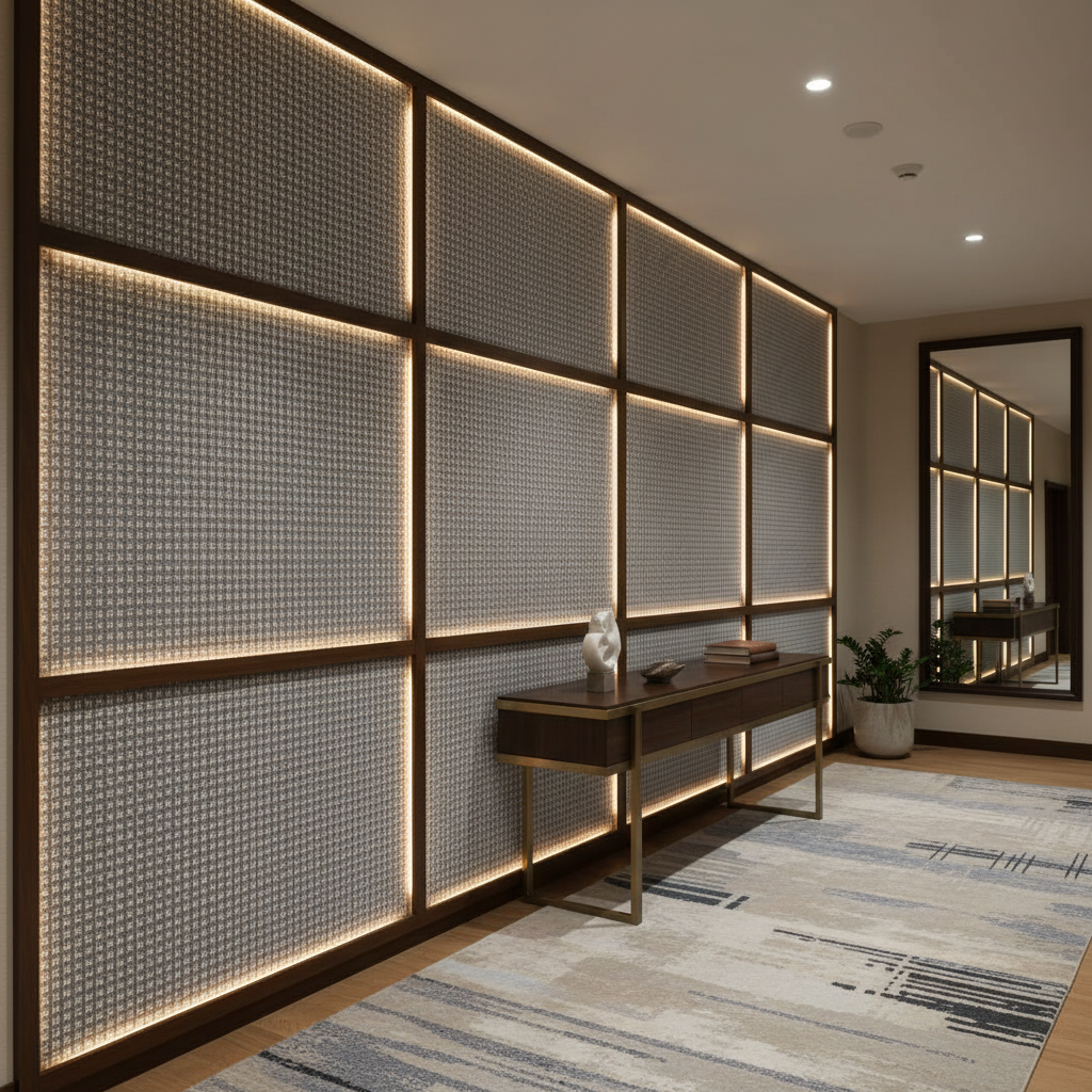 Geometric Woven Texture Soft Gray Upholstered Wall Panel | Architectural Fabrics