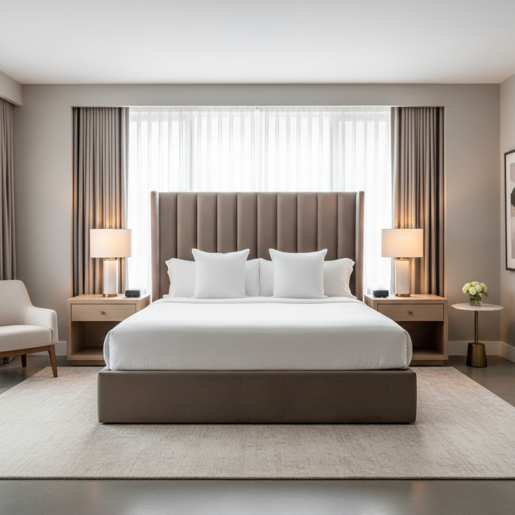 Fine Pebble Grain Mushroom Taupe Upholstered Headboard | Architectural Fabrics