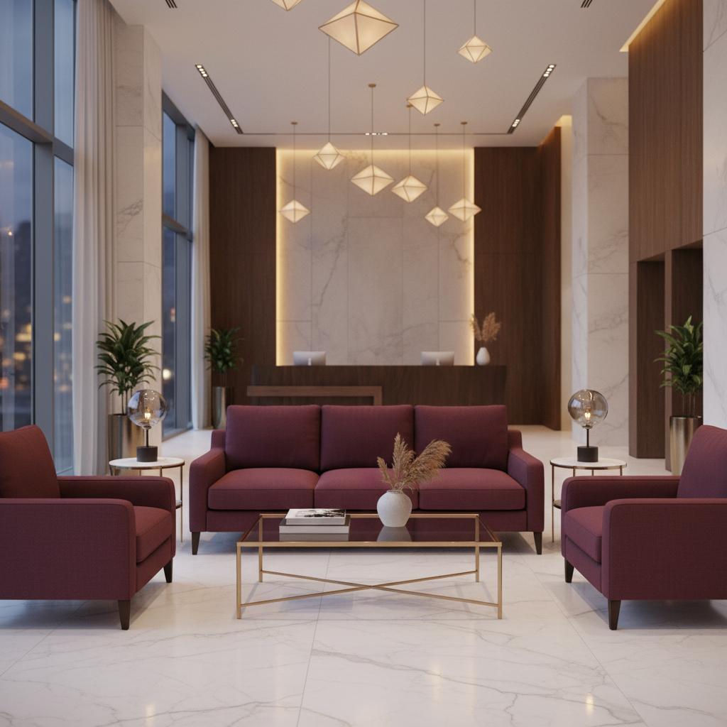 Smooth Velvet Nap Deep Wine Upholstered Sofa | Architectural Fabrics