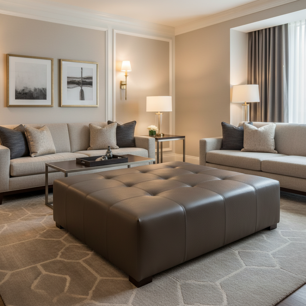 Algiers - Cocoa Bean Performance Vinyl Upholstered Ottoman | Architectural Fabrics