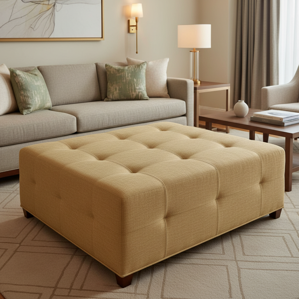 Linen Island - Neutral Upholstered Ottoman | Architectural Fabrics