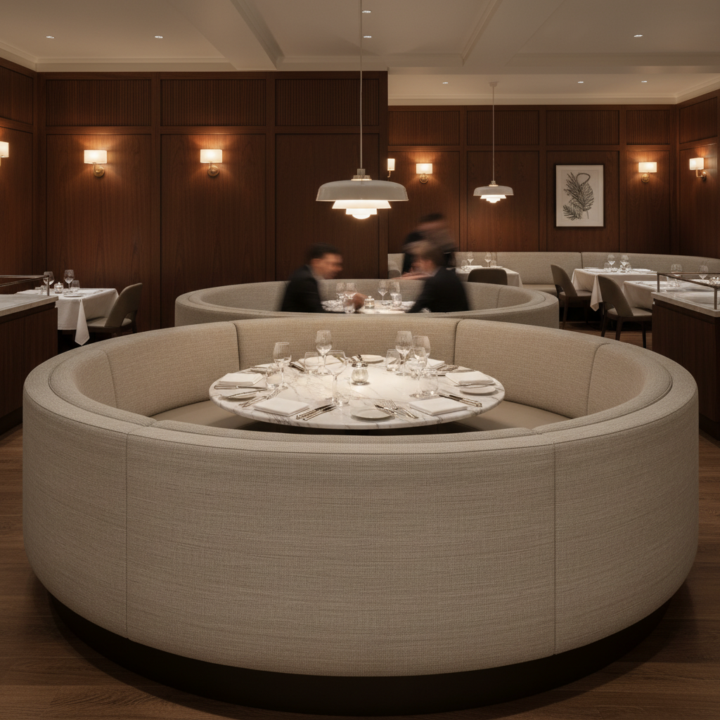 Fine Woven Texture Soft Taupe Upholstered Banquette | Architectural Fabrics