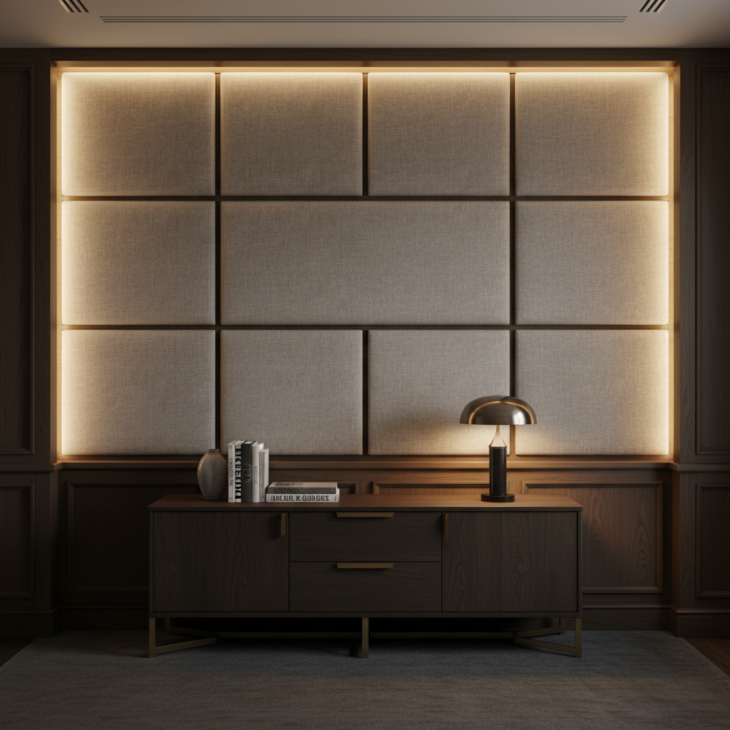 Linen Weave Texture Misty Taupe Upholstered Wall Panel | Architectural Fabrics