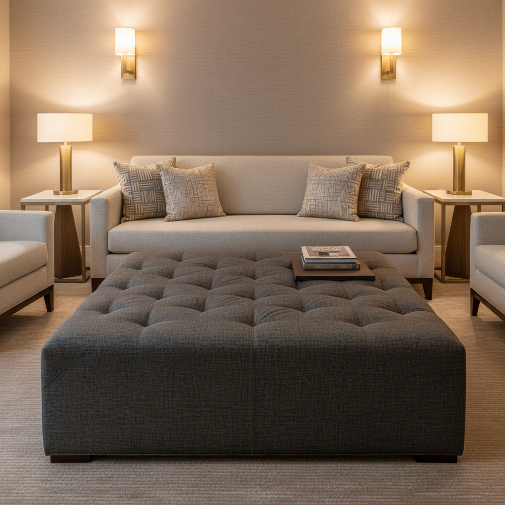 Linen Island - Cinder Upholstered Ottoman | Architectural Fabrics