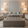 Fine Pebble Texture Taupe Stone Upholstered Ottoman | Architectural Fabrics