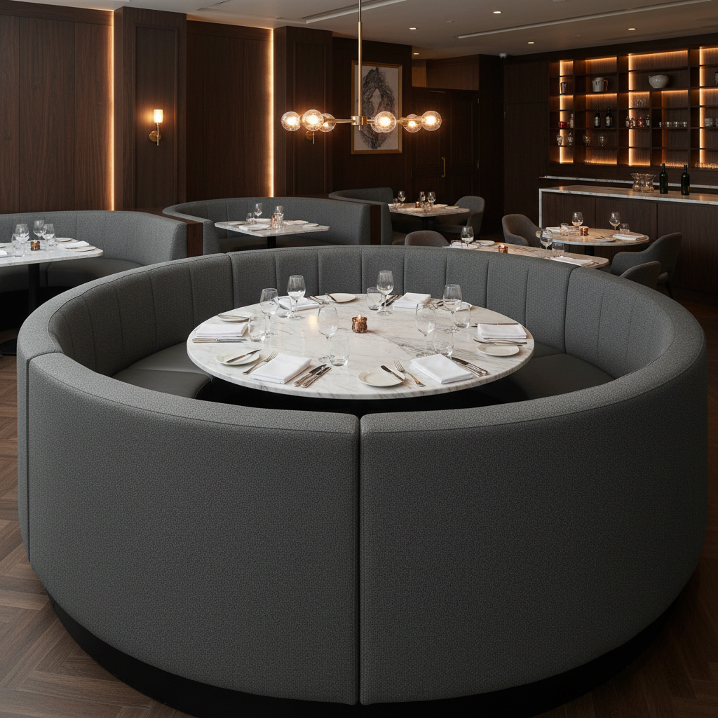 Fine Pebble Grain Dark Graphite Upholstered Banquette | Architectural Fabrics