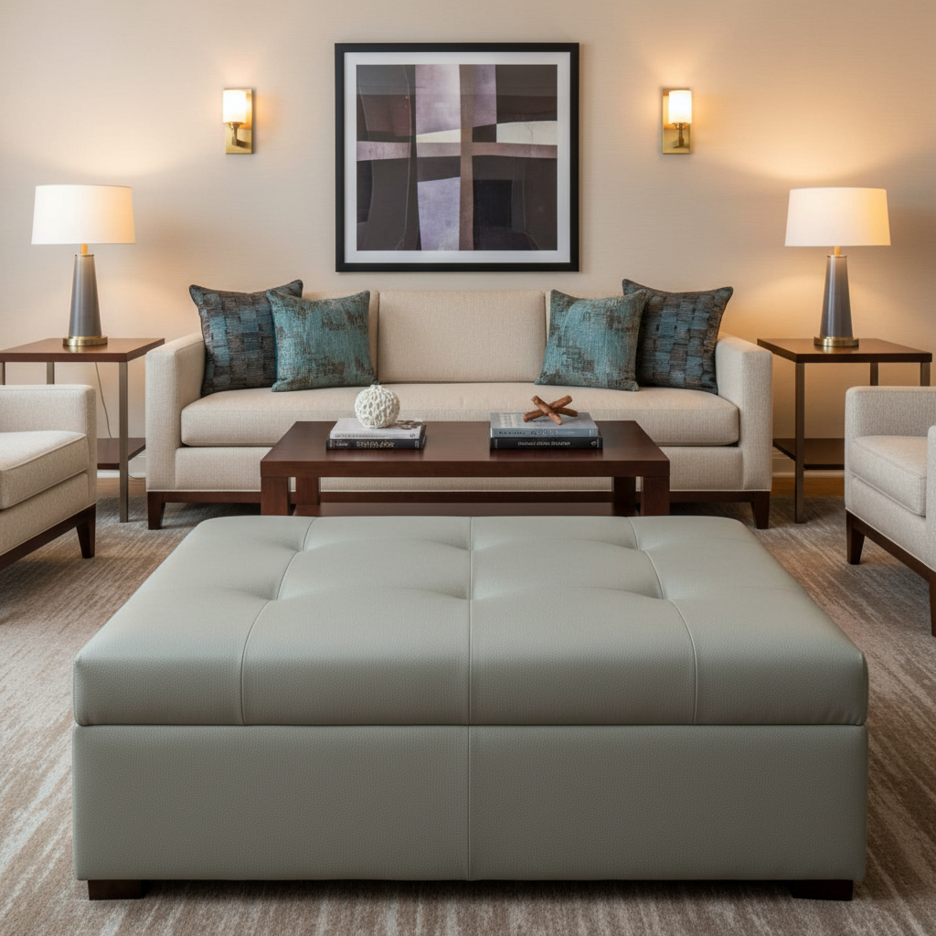 Pinnacle Rock - Sky Upholstered Ottoman | Architectural Fabrics