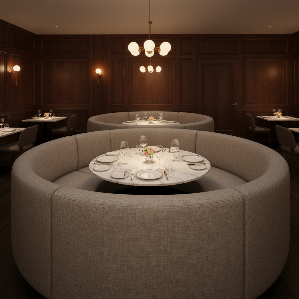 Brushed Linen Weave Misty Taupe Upholstered Banquette | Architectural Fabrics