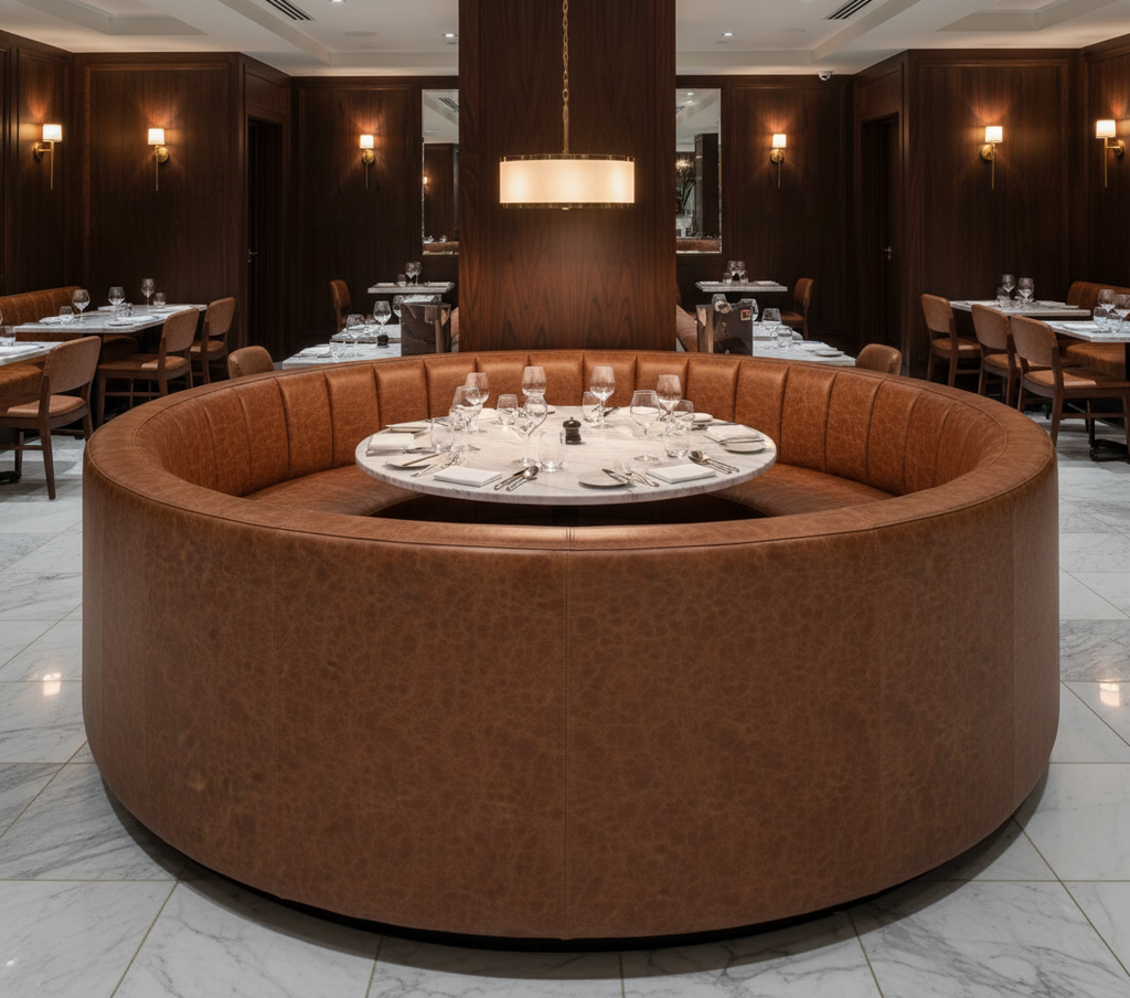 BELLAMY - Russet Faux Leather Upholstered Banquette | Architectural Fabrics