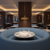 Brushed Linen Weave Sky Blue Upholstered Banquette | Architectural Fabrics