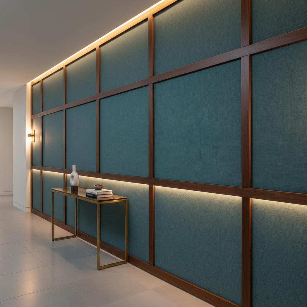 Woven Linen Texture Deep Teal Upholstered Wall Panel | Architectural Fabrics