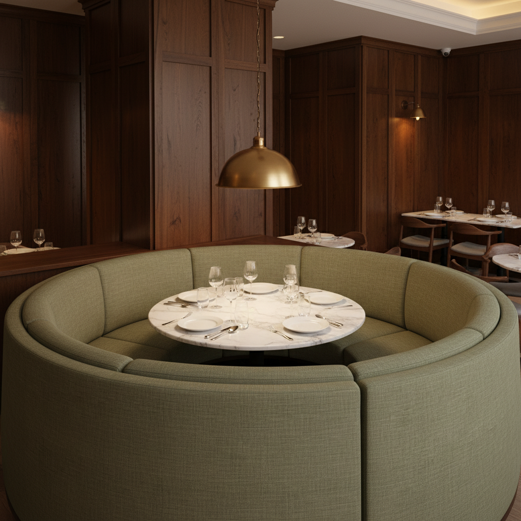 Linen Weave Texture Olive Drab Upholstered Banquette | Architectural Fabrics