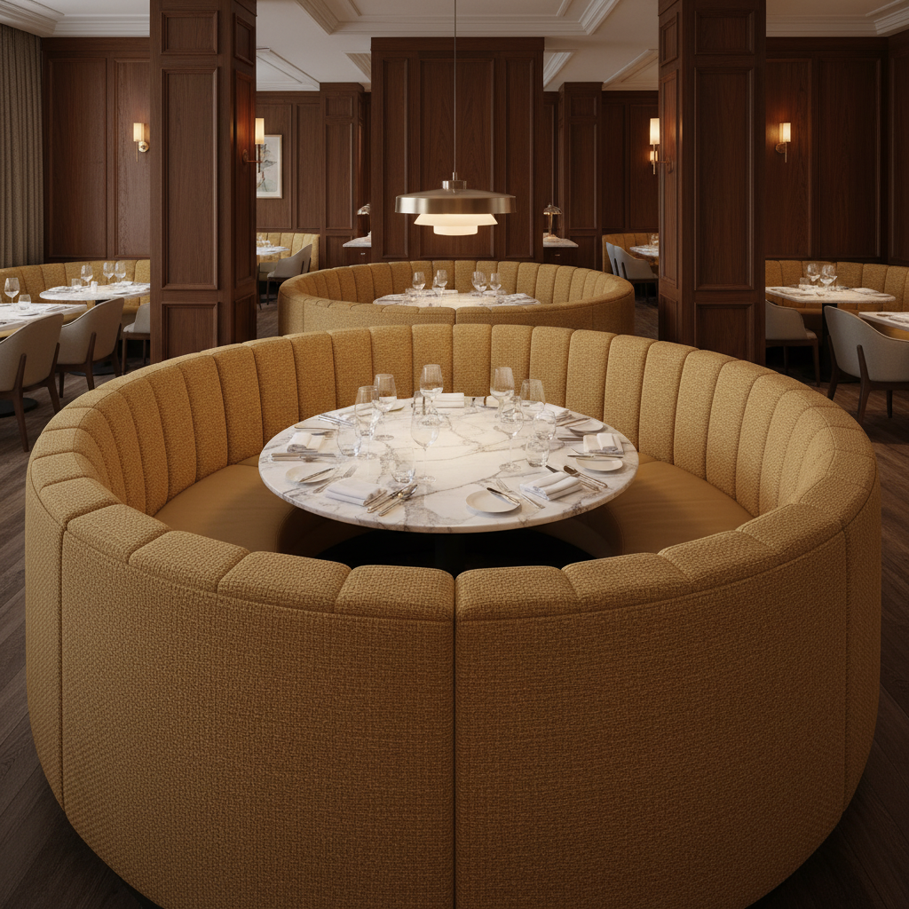 Woven Basketweave Texture Golden Wheat Upholstered Banquette | Architectural Fabrics