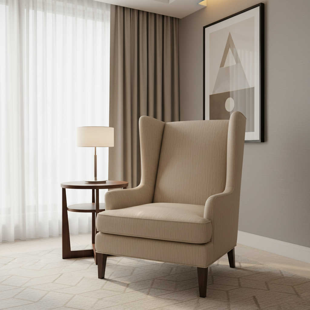 Brushed Linen Weave Oatmeal Beige Upholstered Chair | Architectural Fabrics