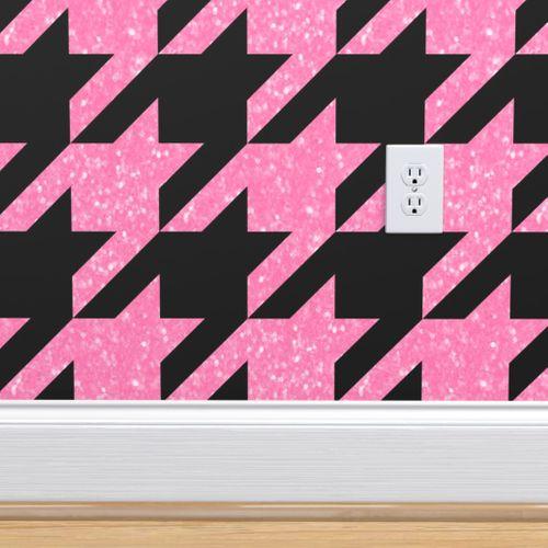 Helene Houndstooth Pink Glitter Contemporary | Architectural Wallcoverings