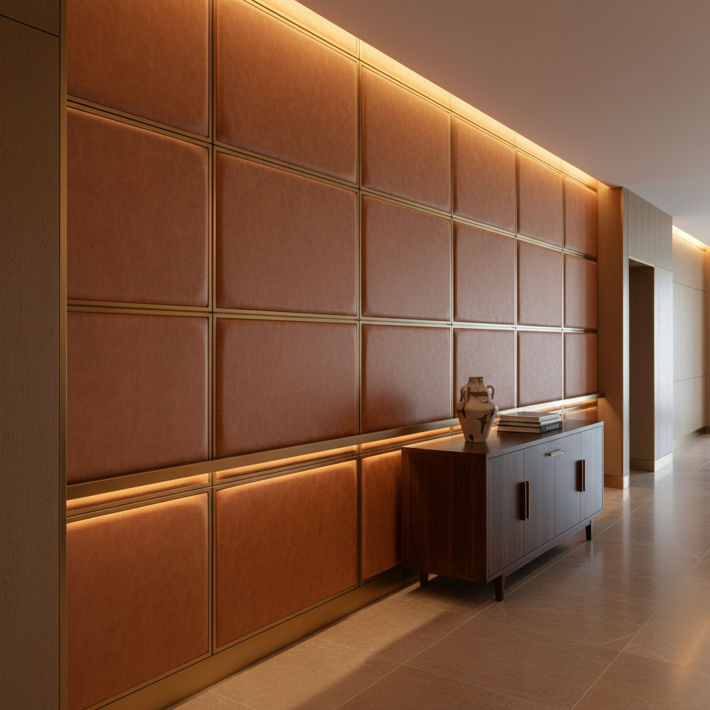 Fine Pebble Grain Burnt Sienna Upholstered Wall Panel | Architectural Fabrics