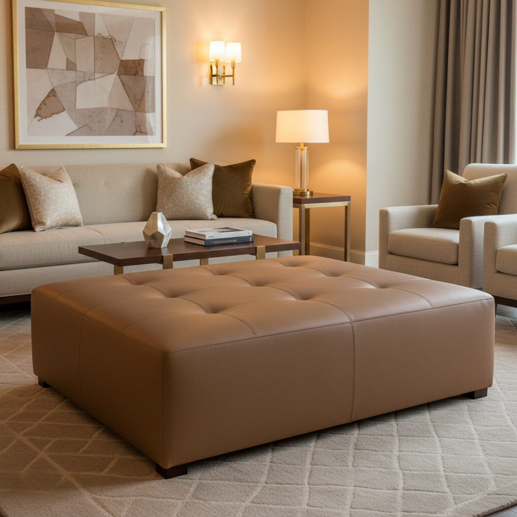 Fine Pebble Grain Cocoa Bean Upholstered Ottoman | Architectural Fabrics