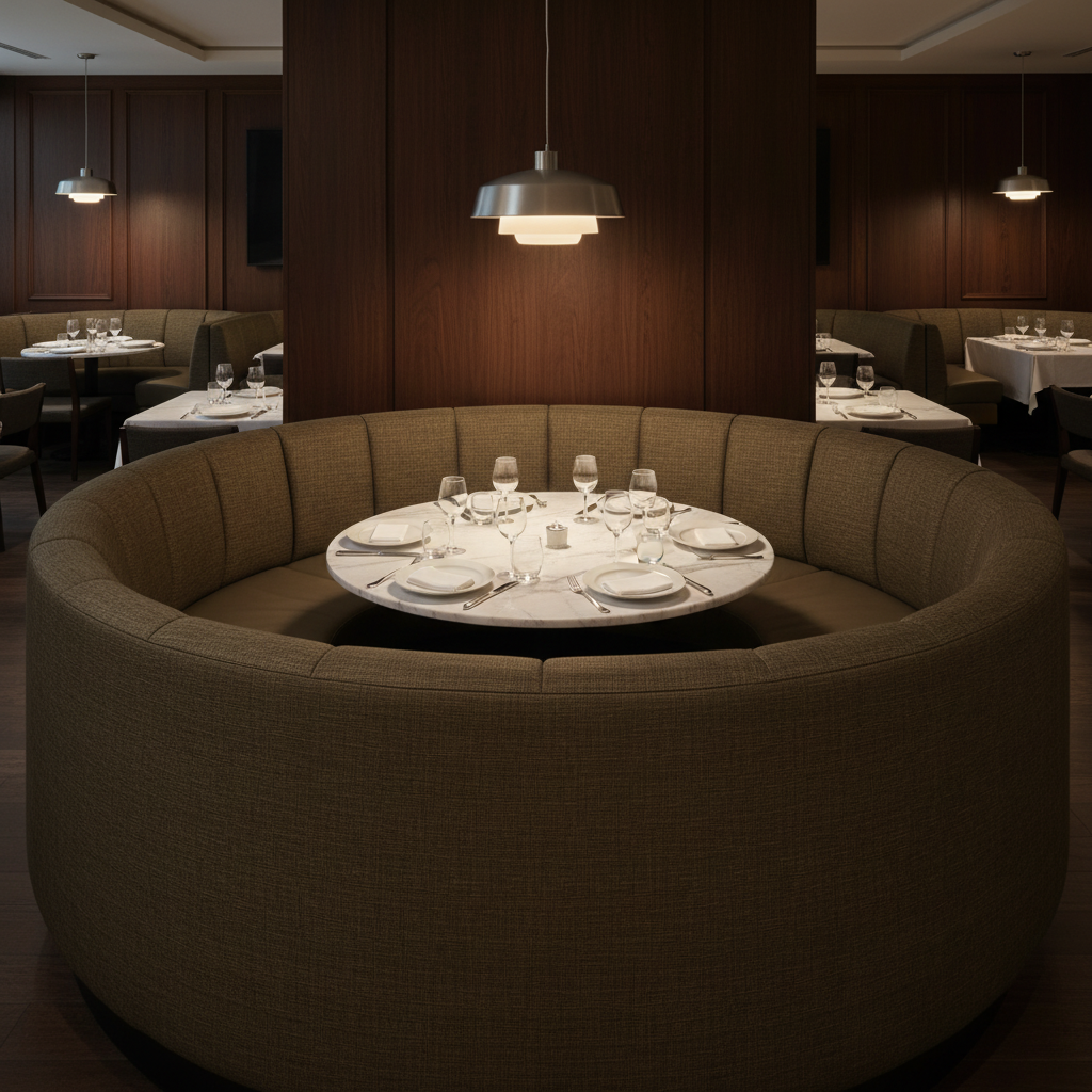 Brushed Linen Weave Bronze Patina Upholstered Banquette | Architectural Fabrics