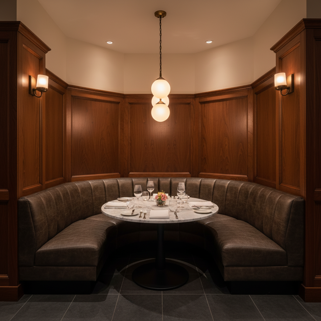Alamo - Truffle Performance Vinyl Upholstered Banquette | Architectural Fabrics