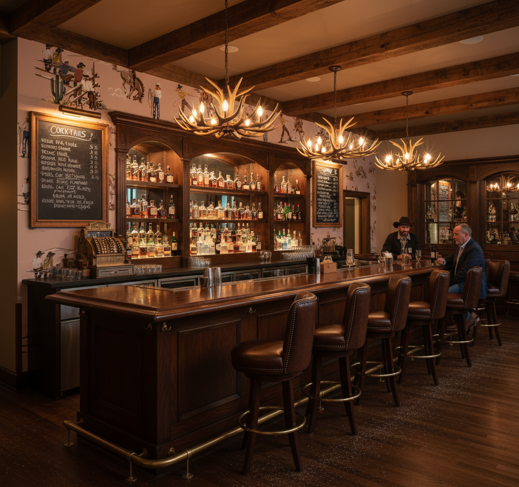 The Original Yeeha 1950's Cowboy -Blush Pink Mid-Century Modern | Architectural Wallcoverings - Western Bar Room Setting