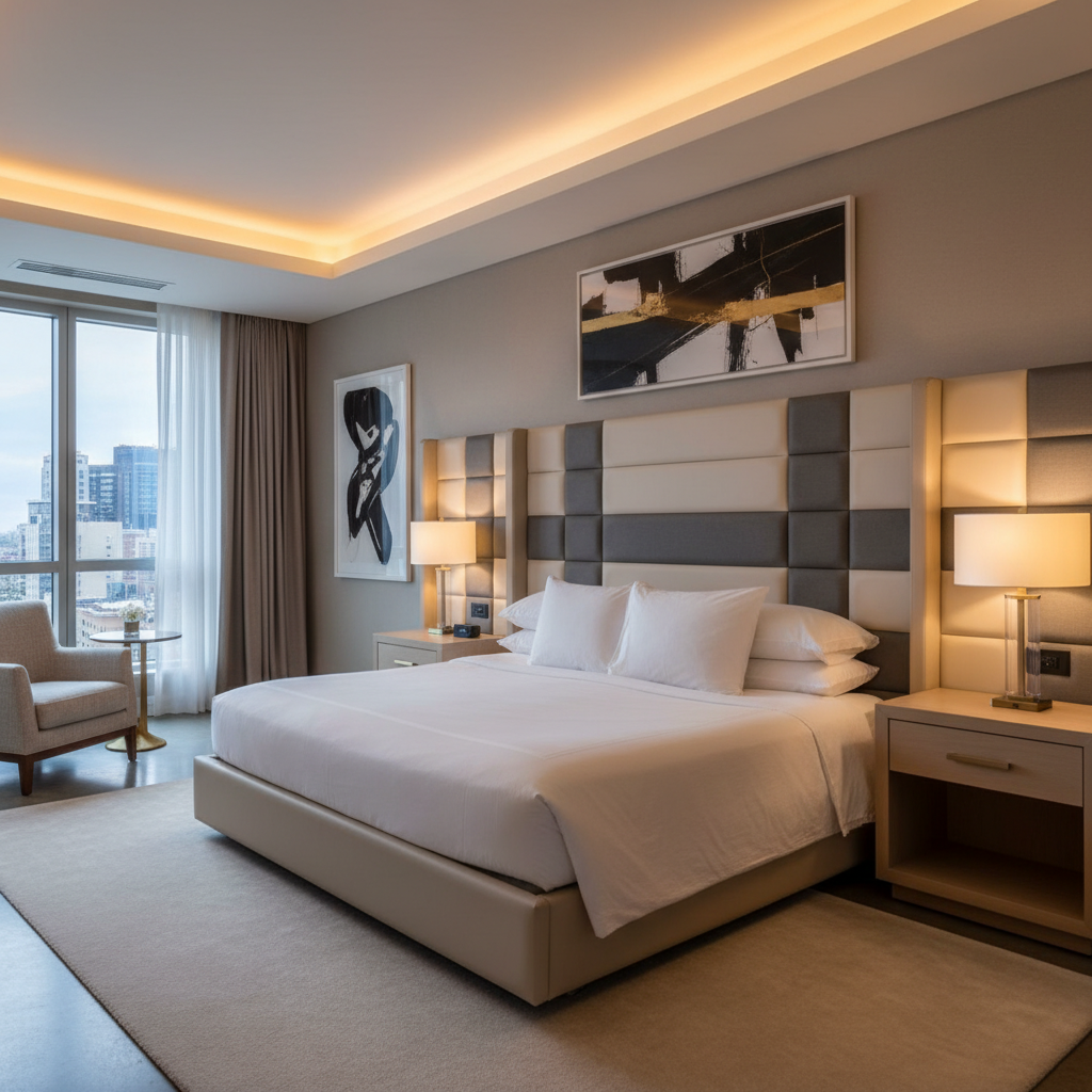 Lawrenceville Blanco Contemporary light gray & medium gray Upholstered Headboard | Architectural Fabrics