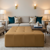Smooth Leather Grain Golden Tan Upholstered Ottoman | Architectural Fabrics