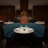 Fine Vertical Texture Deep Teal Upholstered Banquette | Architectural Fabrics