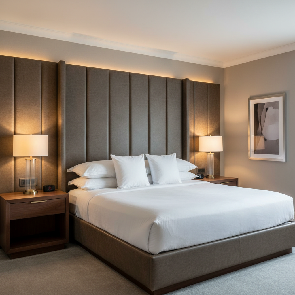 Fine Pebble Grain Dark Taupe Upholstered Headboard | Architectural Fabrics