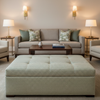 Woven Geometric Texture Aqua Mist Upholstered Ottoman | Architectural Fabrics