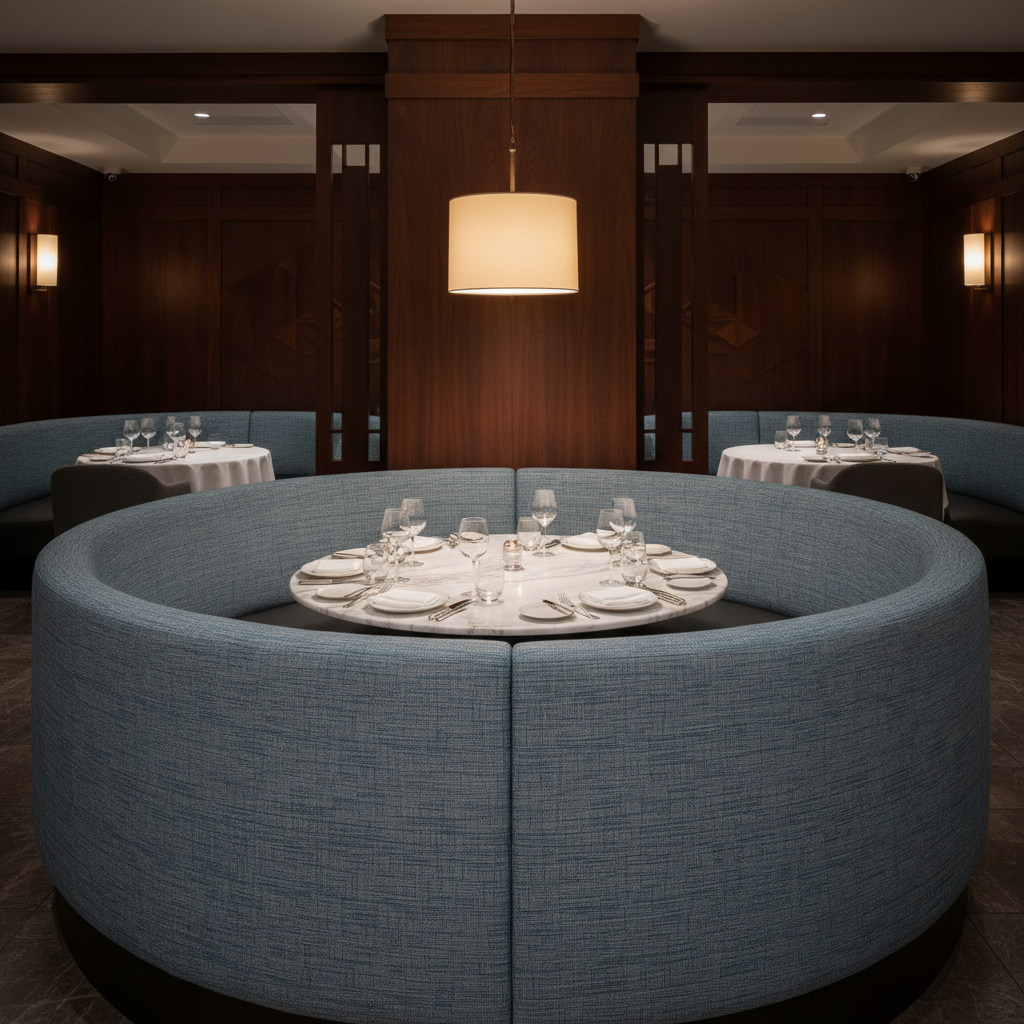 Woven Linear Texture Azure Mist Upholstered Banquette | Architectural Fabrics