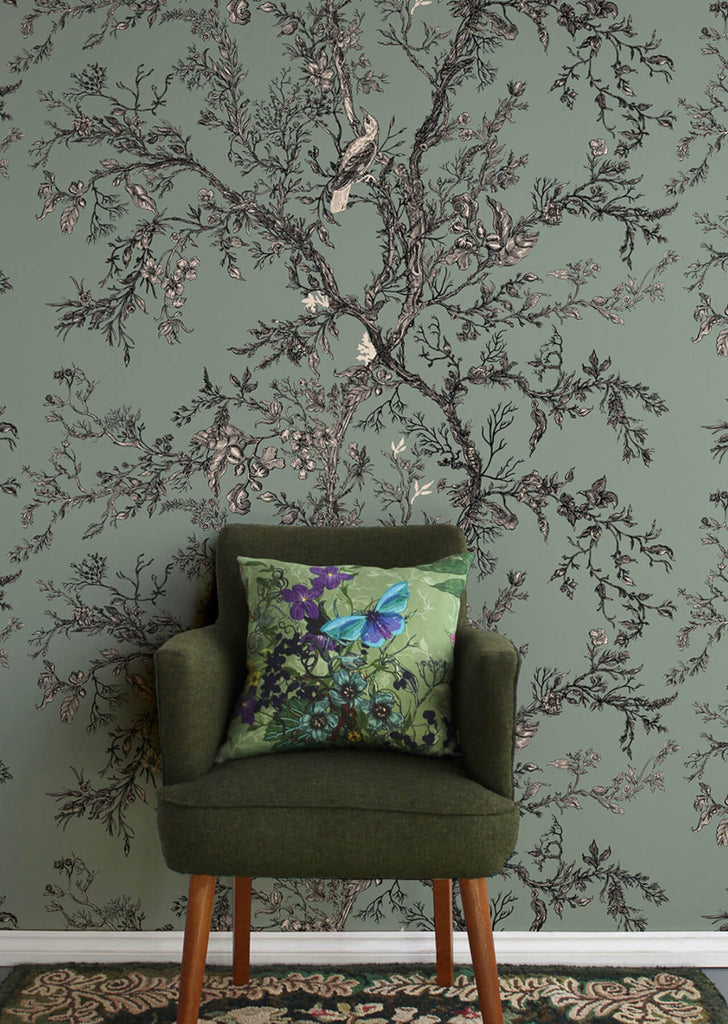 Golden Oriole Superwide Wallcovering Grey Sage