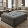 Woven Linear Texture Charcoal Grey Upholstered Ottoman | Architectural Fabrics